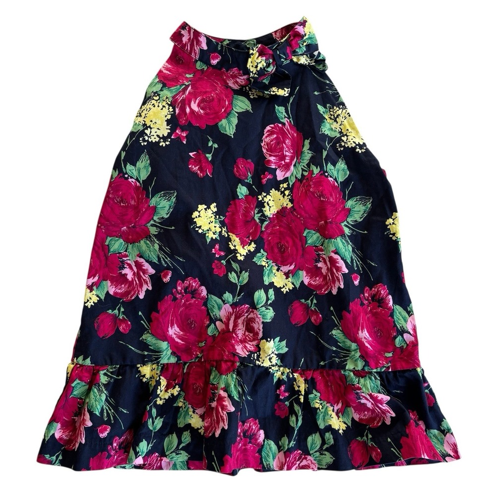 Janie And Jack Navy Floral Peplum Halter Top Girls 8‎ Tropical 100% Cotton